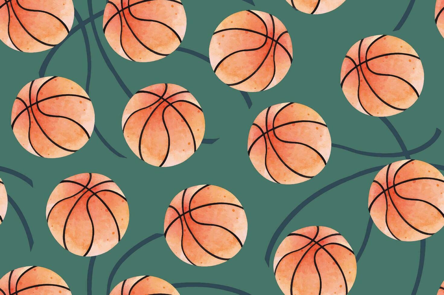 Basketball seamless pattern.Painted with watercolors.For designing fabric patterns, wallpaper. vector