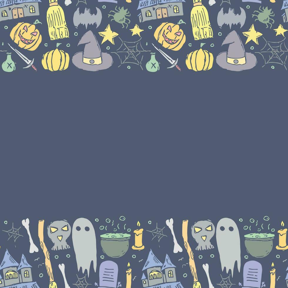 Halloween frame. Doodle Halloween background with place for text vector