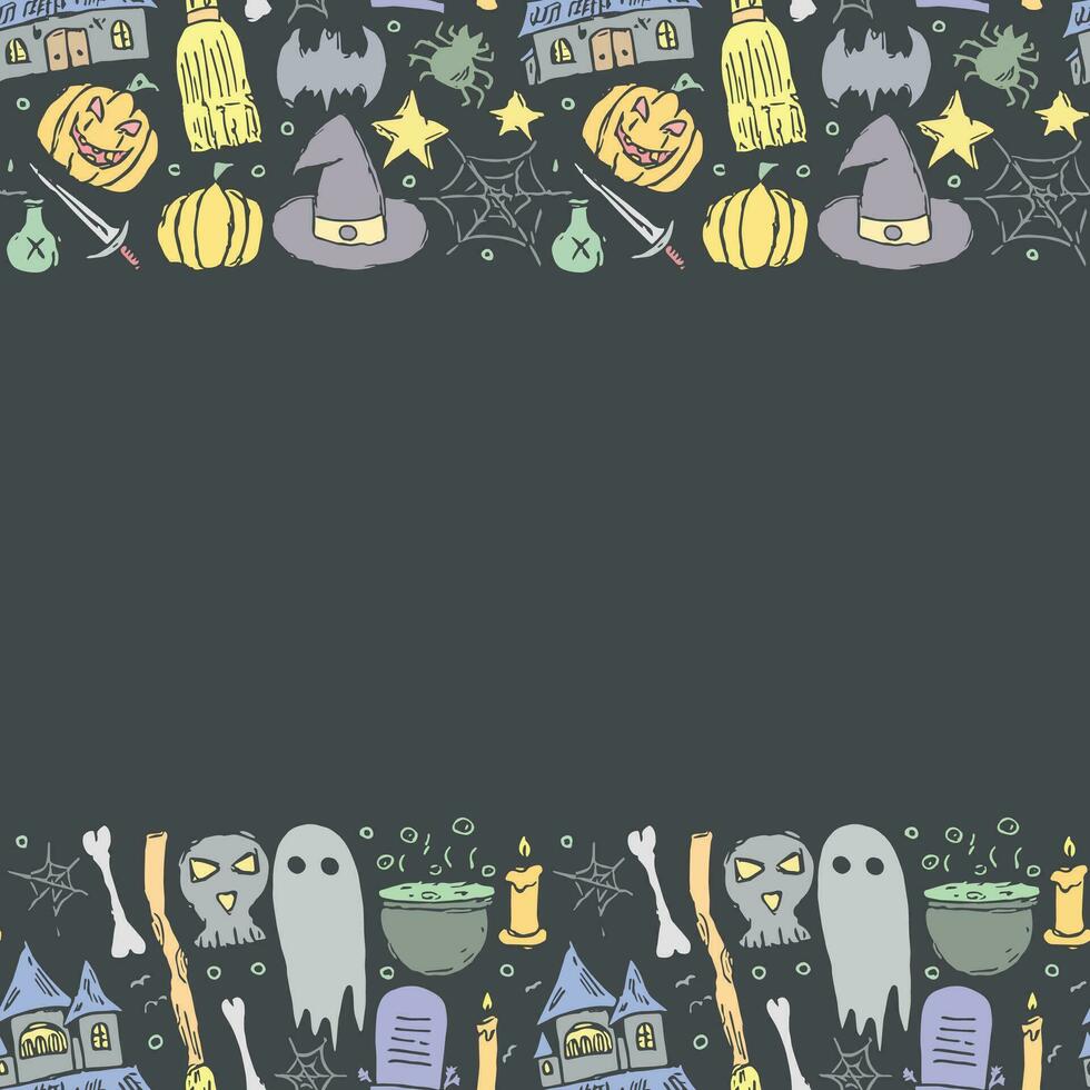 Halloween frame. Doodle Halloween background with place for text vector