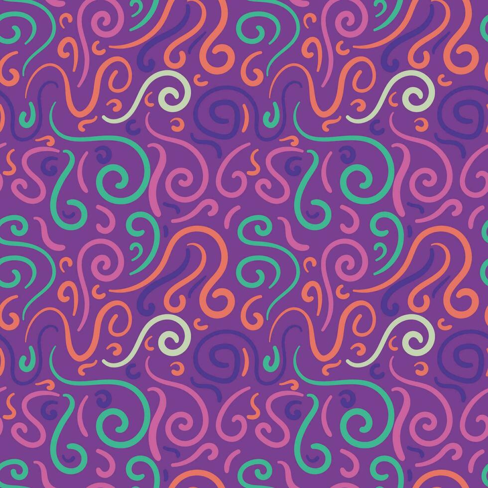 Abstract hand drawn doodle curly line seamless pattern. Swirls messy background. vector