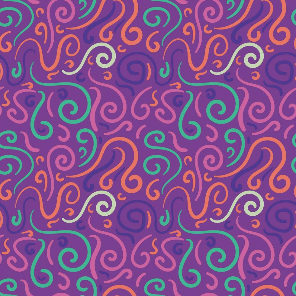 Abstract hand drawn doodle curly line seamless pattern. Swirls messy background. vector