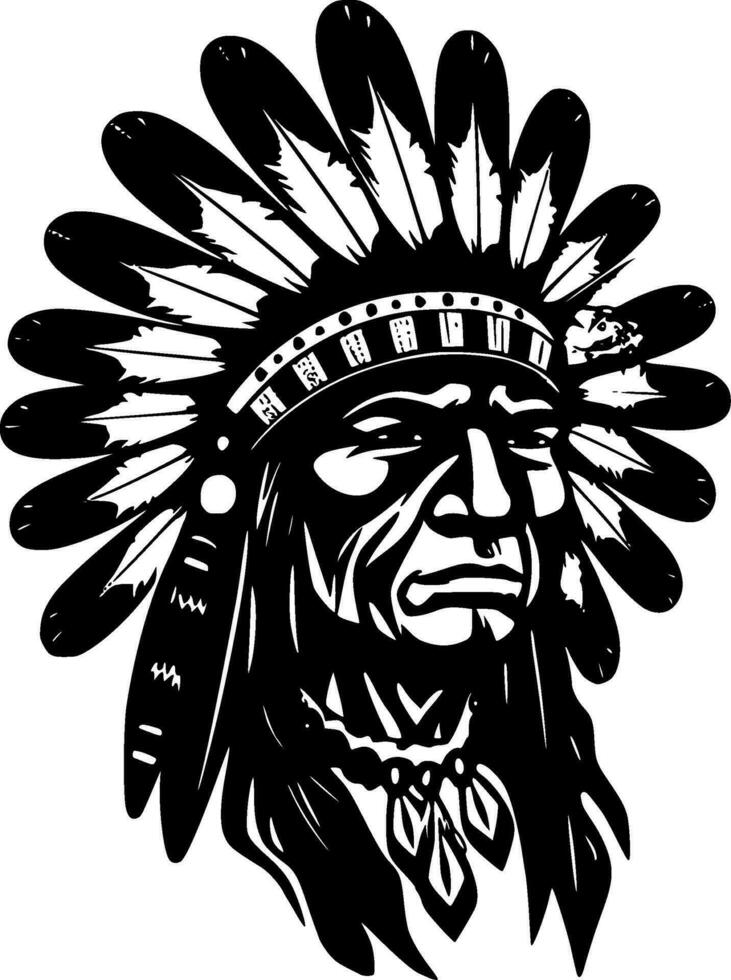 Indian Chief, Black and White Vector illustration