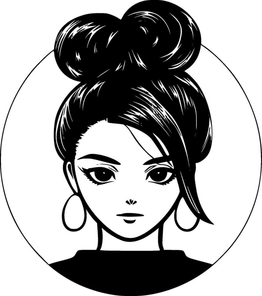 Messy Bun, Black and White Vector illustration