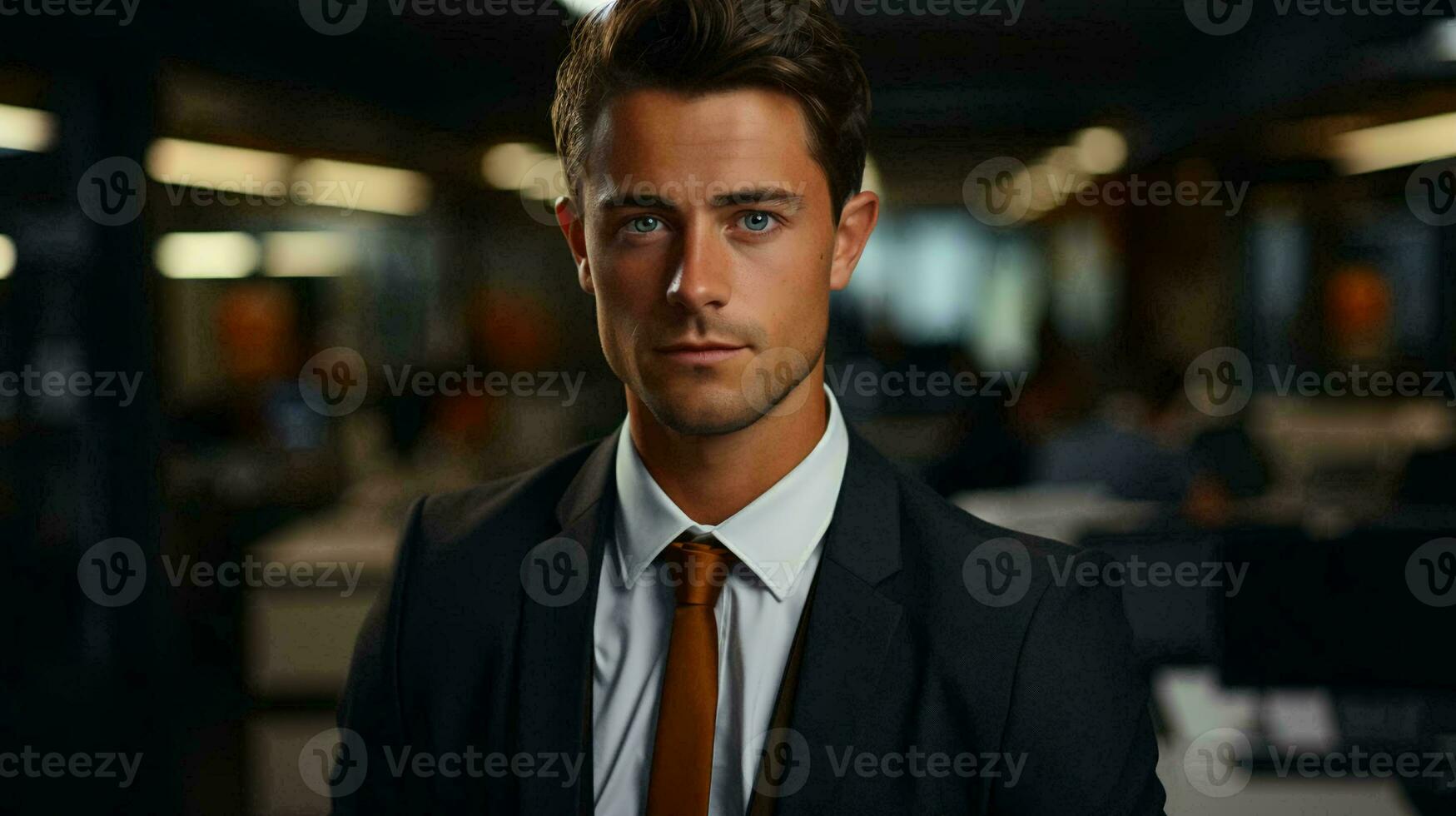 Male businessman office worker in an expensive classic suit in the office photo