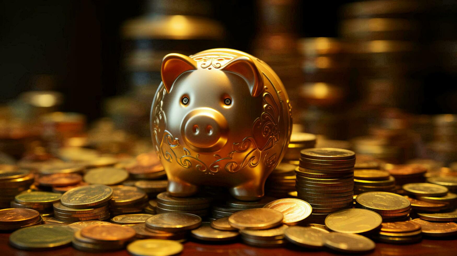 Piggy bank on coins. Concept of finance economy investment and accumulation of money photo