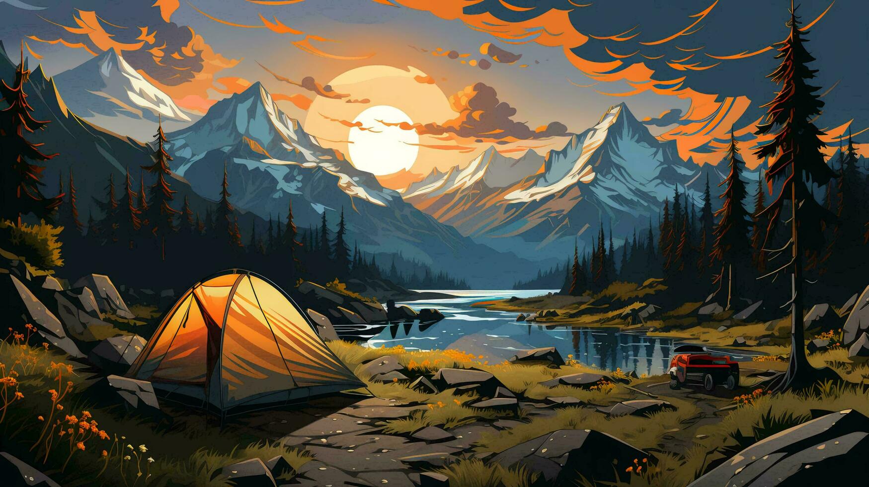Tent for camping in the forest in nature. The concept of tourism and active recreation photo