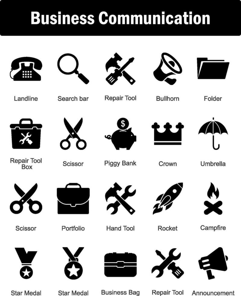 A set of 20 Mix icons as landline, search bar, repair tool vector