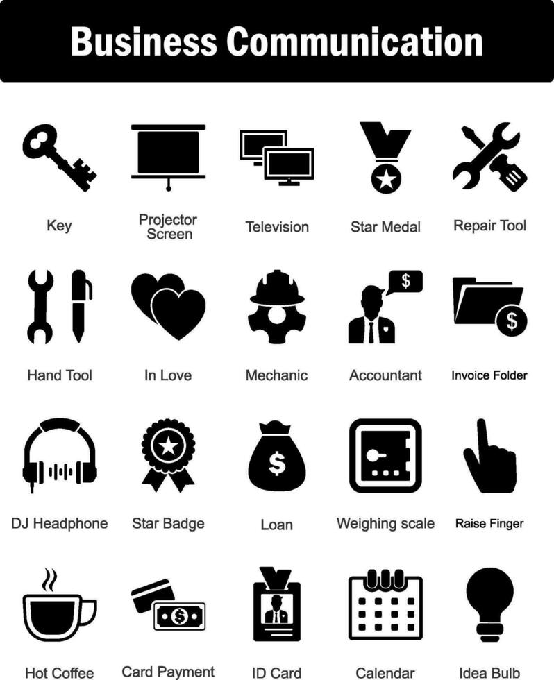 A set of 20 Mix icons as key, projector screen, television vector