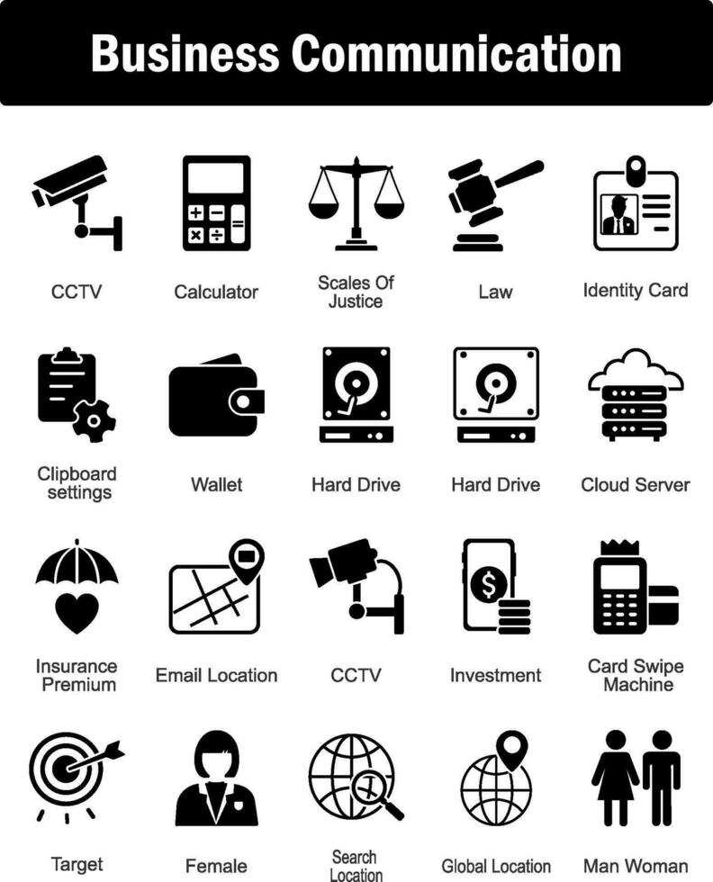 A set of 20 Mix icons as cctv, calculator, scales of justice vector