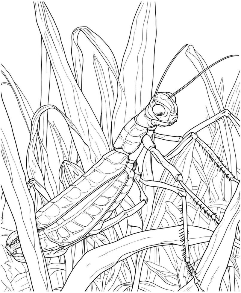 mantis colorante paginas línea Arte vector