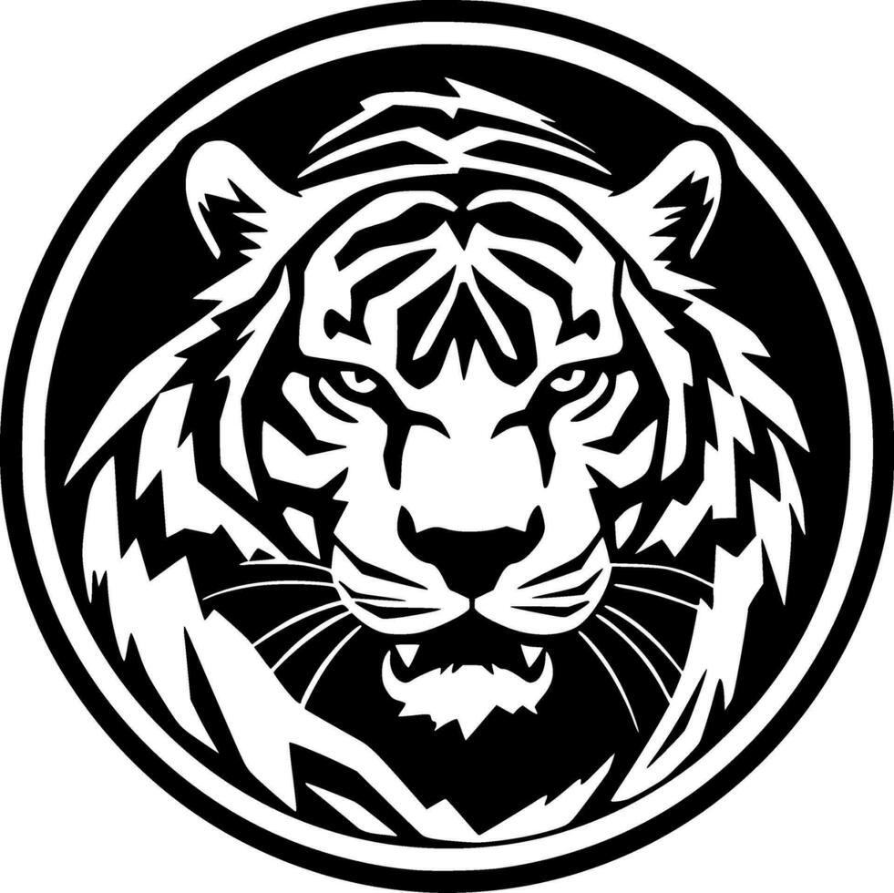 Tigre - negro y blanco aislado icono - vector ilustración