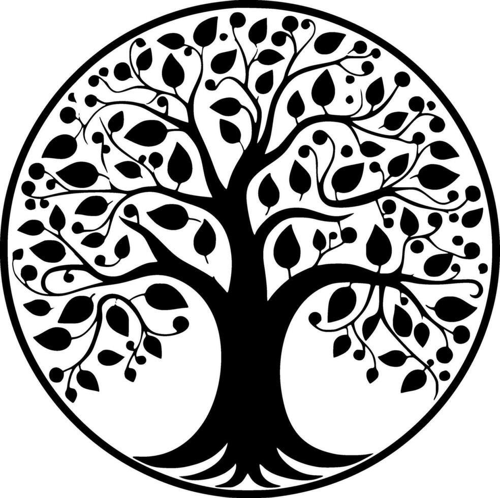 árbol, negro y blanco vector ilustración