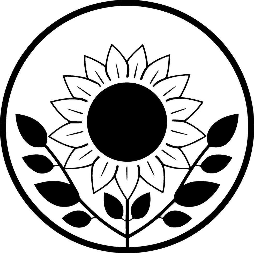 Sunflower, Black and White Vector illustration