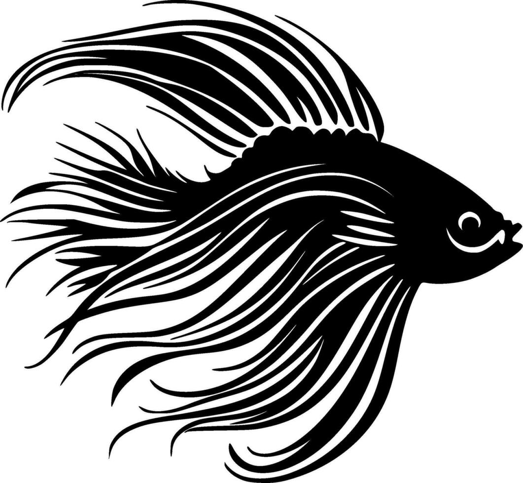 Beta Fish, Black and White Vector illustration