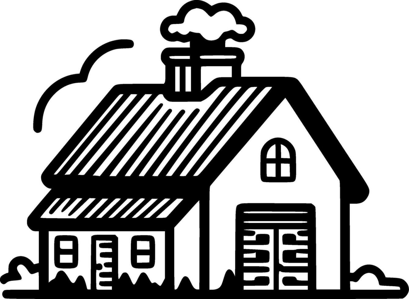 Farmhouse - Black and White Isolated Icon - Vector illustration