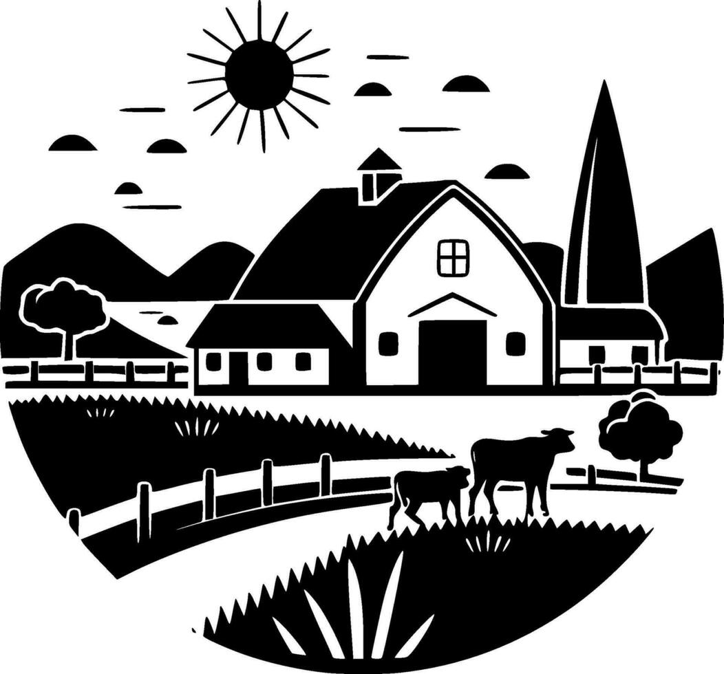 Farm, Black and White Vector illustration