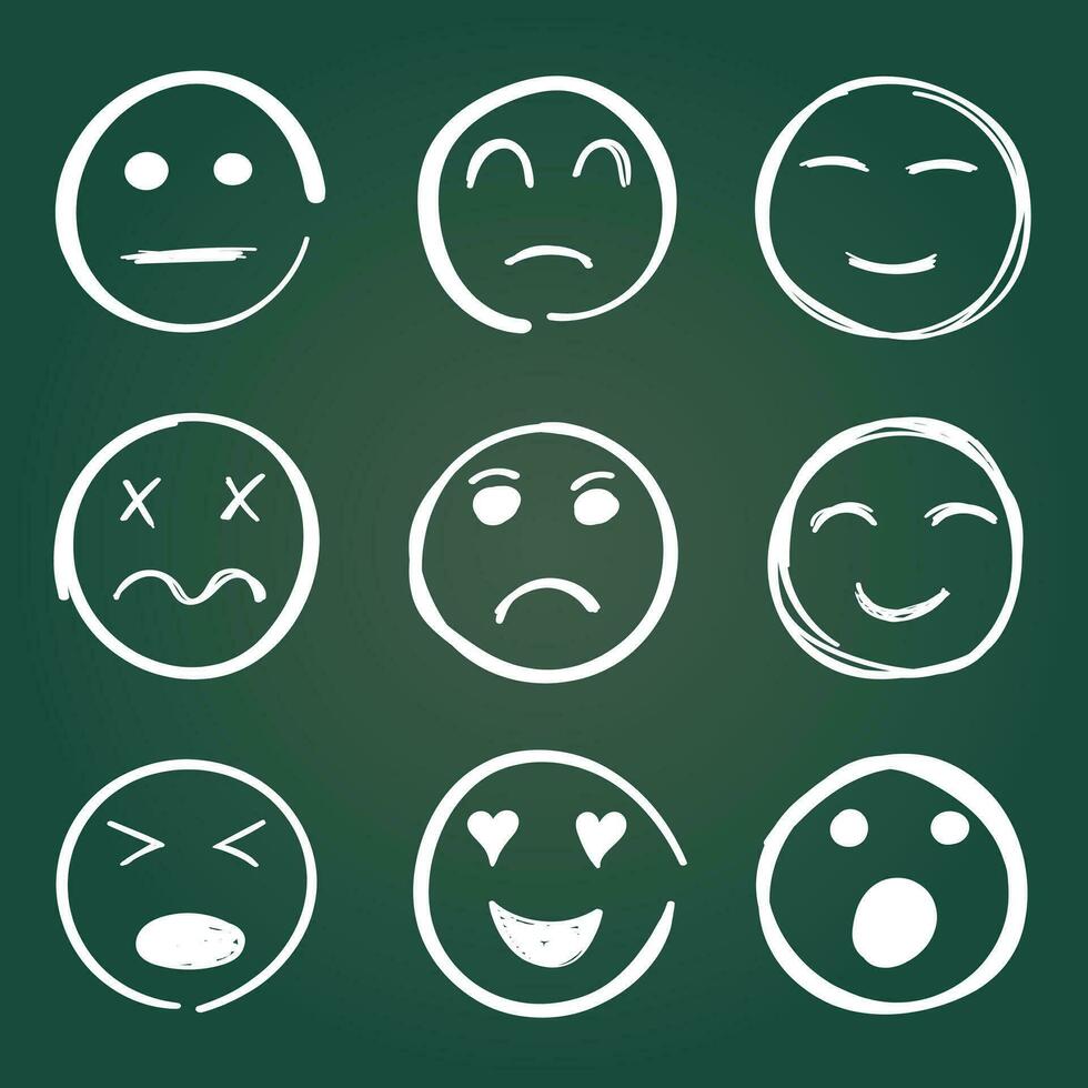 Emojis faces icon in hand drawn style. Doddle emoticons vector illustration on isolated background. Happy and sad face sign business concept.