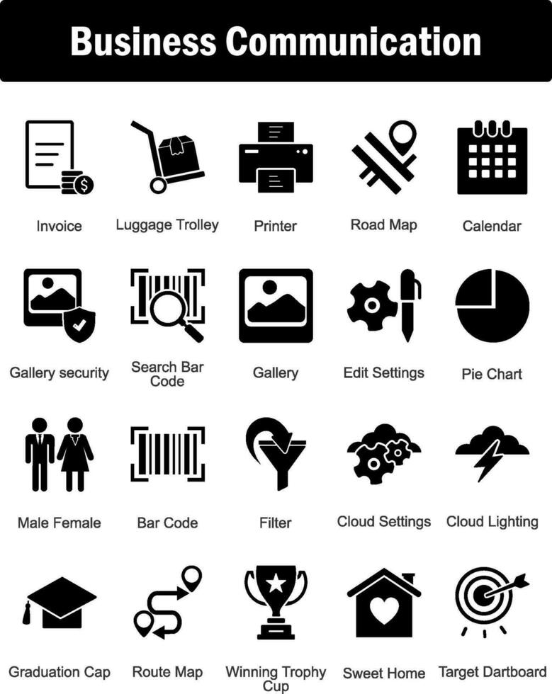A set of 20 Business icons as invoice, luggage trolley, printer vector
