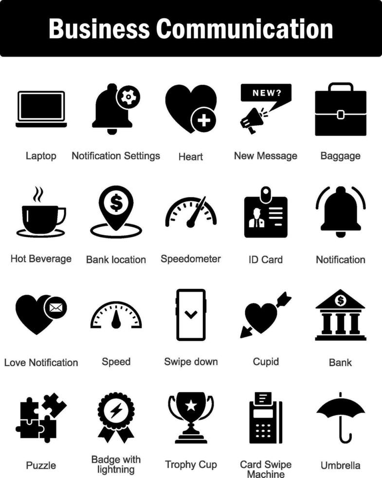 A set of 20 Business icons as laptop, notification settings, heart vector