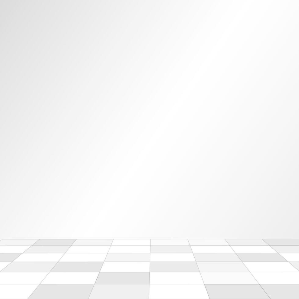 white tile floor and white wall with perspective. vector