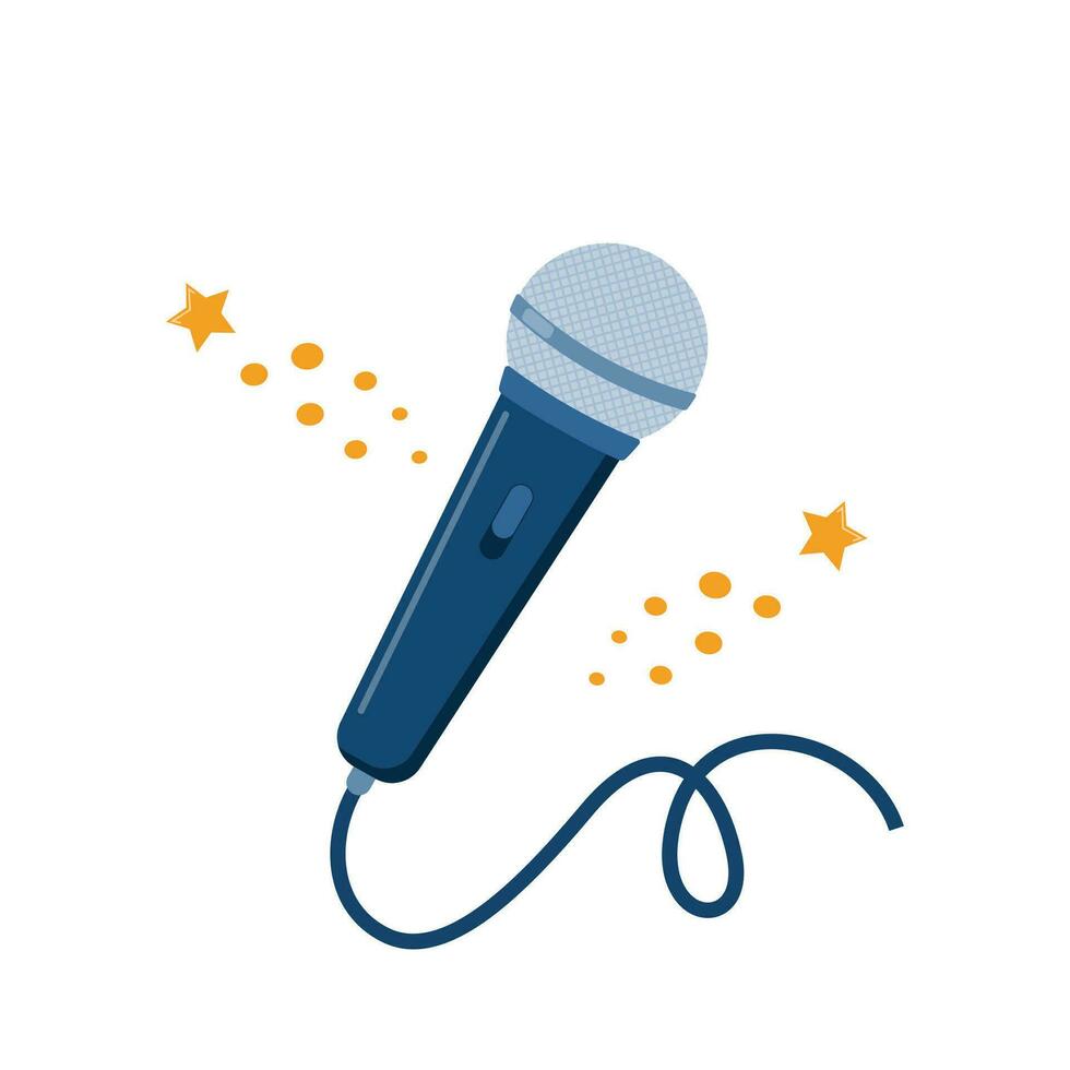 Stage microphone with cable. Sound recording equipment. Retro microphone. Vector illustration.