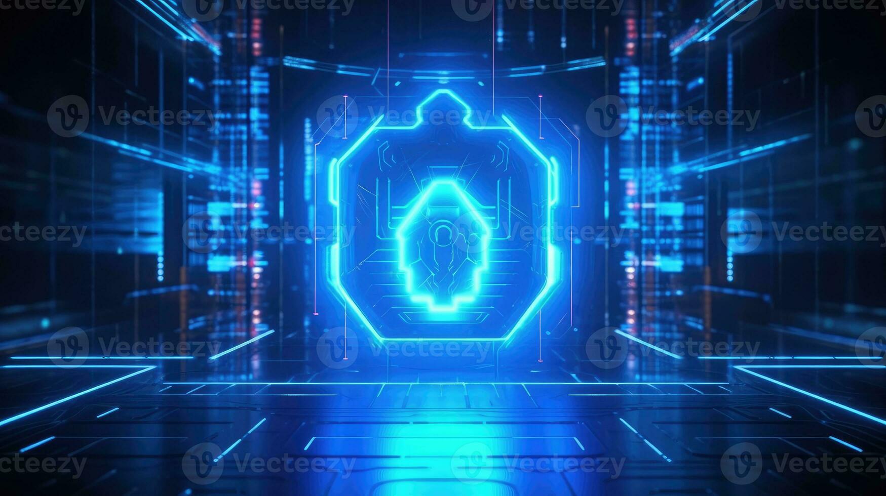 Cyber security concept with padlock on circuit background photo