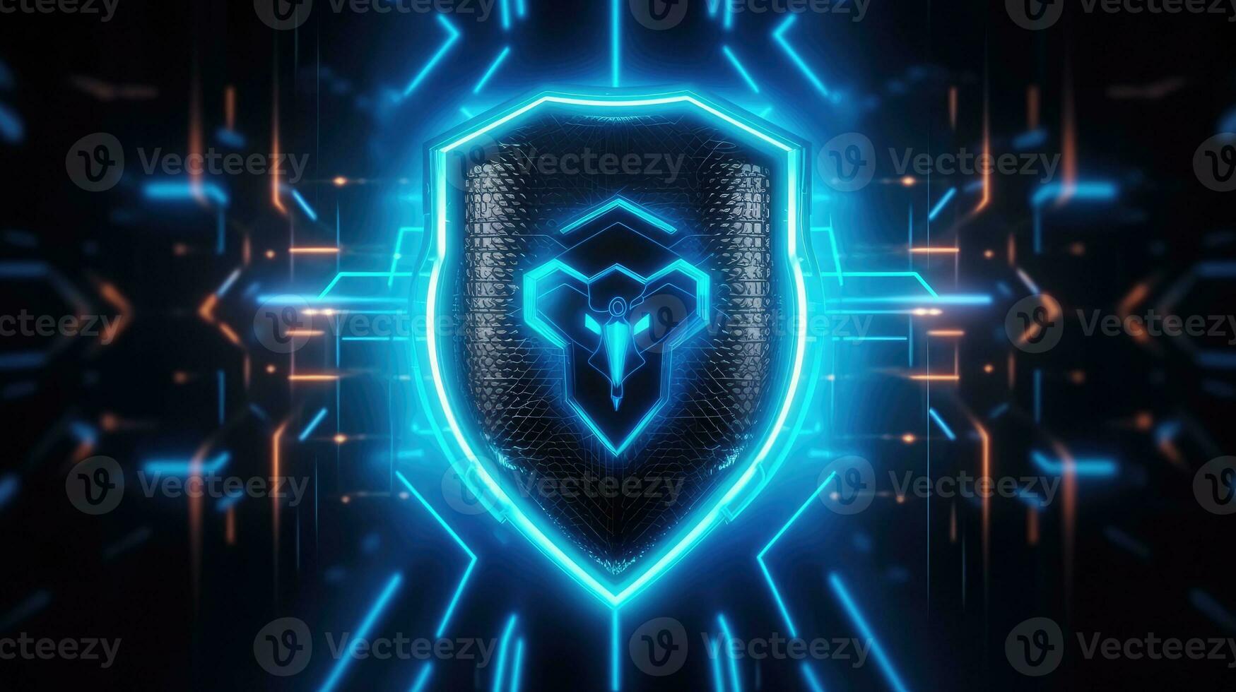Cyber security concept with padlock on circuit background photo