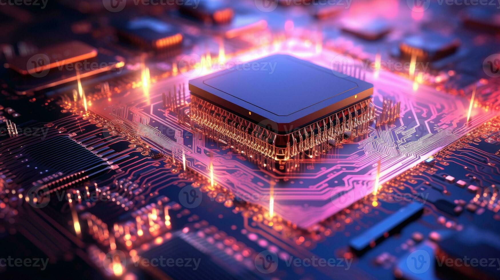 Close-up of electronic circuit board with processor photo