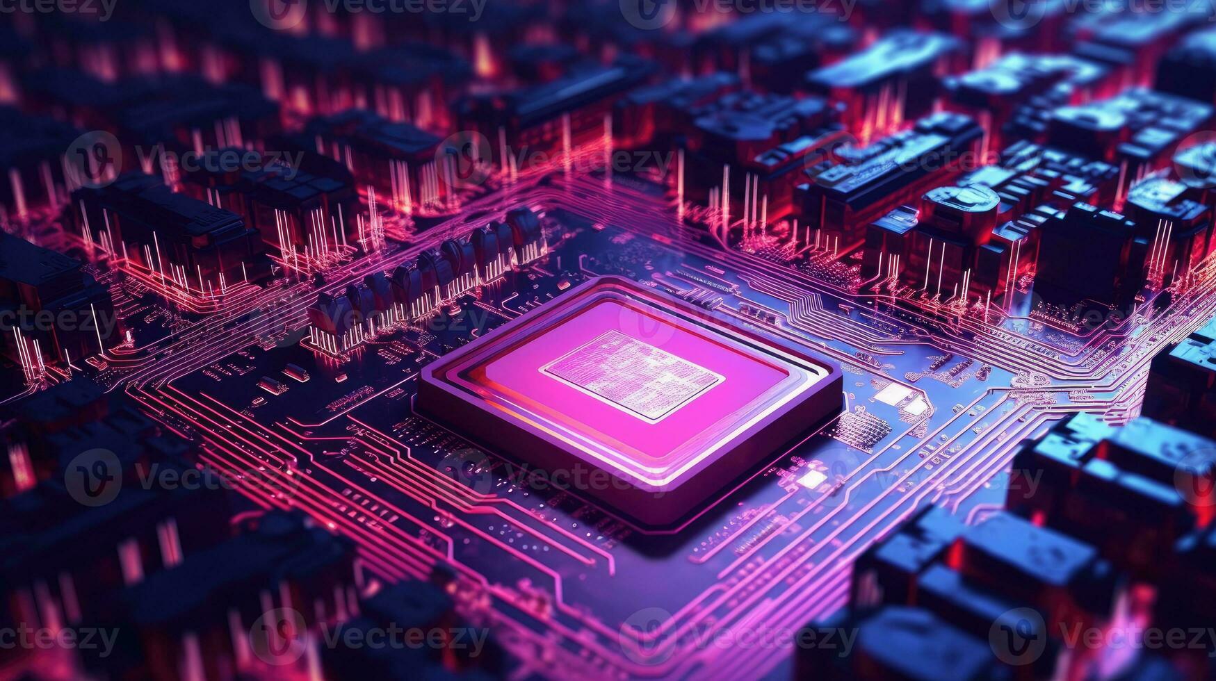 Close-up of electronic circuit board with processor photo