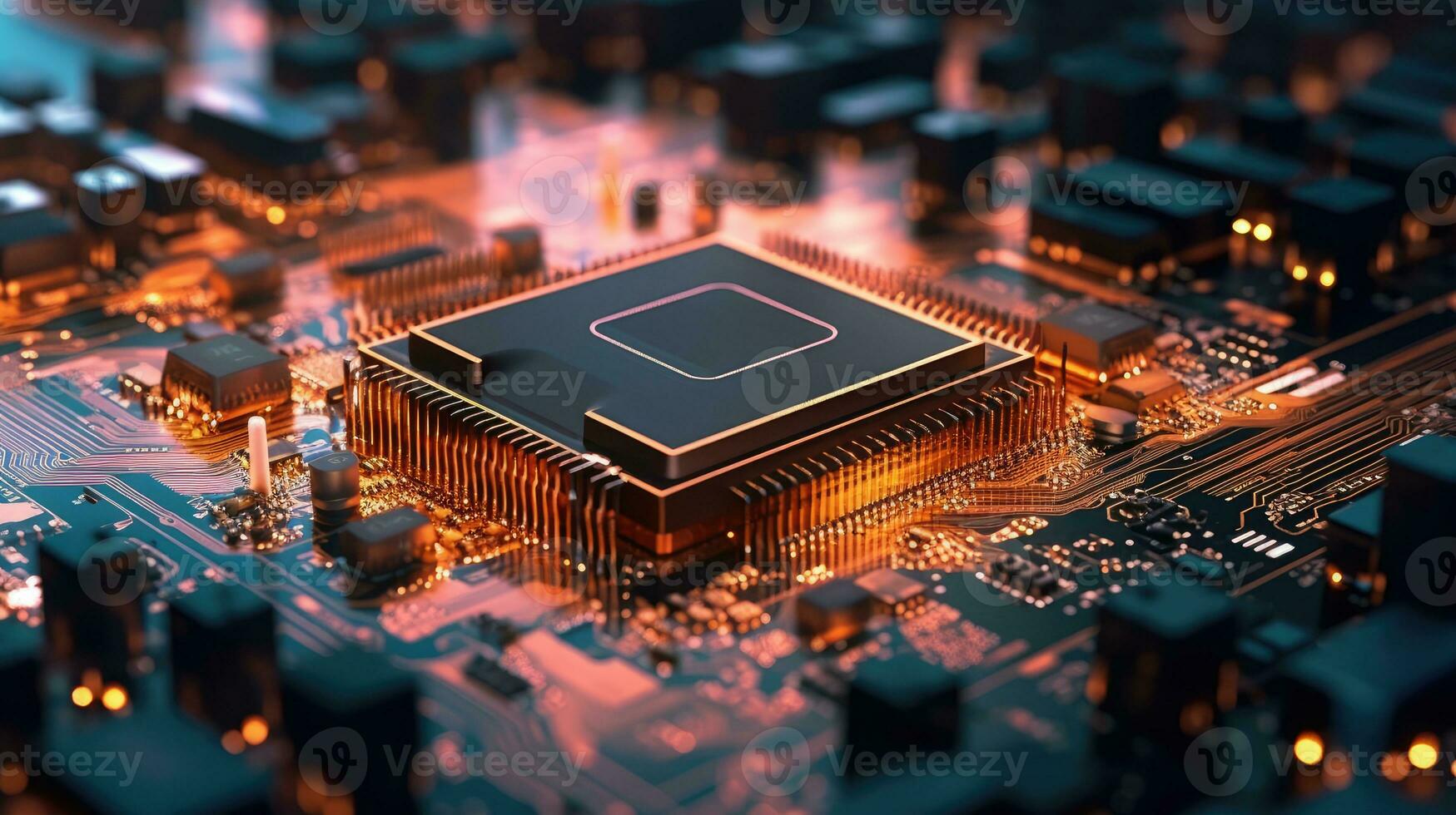 Close-up of electronic circuit board with processor photo