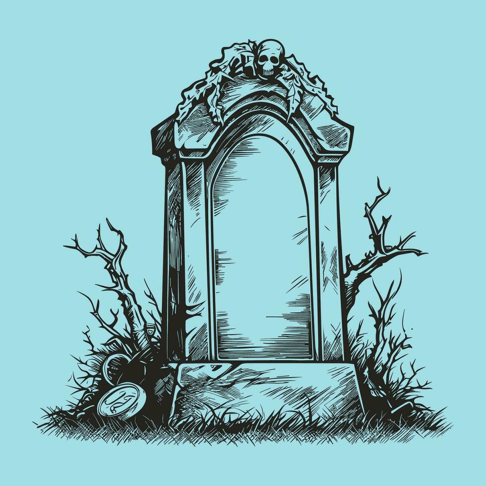 The Spooky Gravestone with Wreath and Skull vector