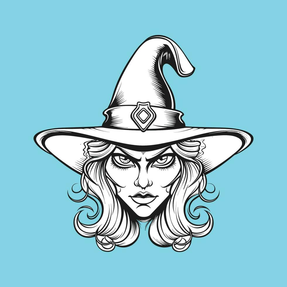 Wizard girl Hat and on Blue vector illustration