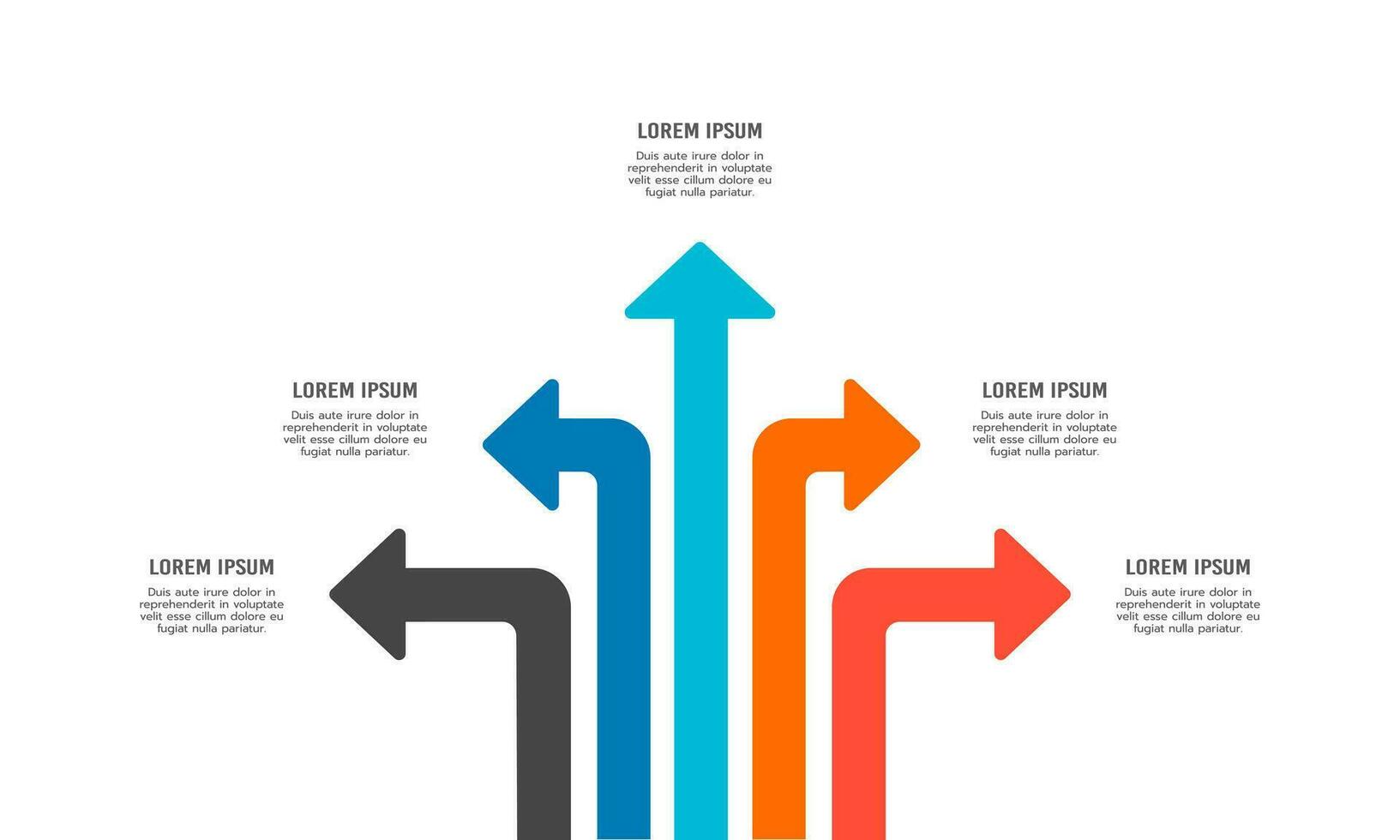 Arrow Crossroads 5 options infographic template. Vector illustration.