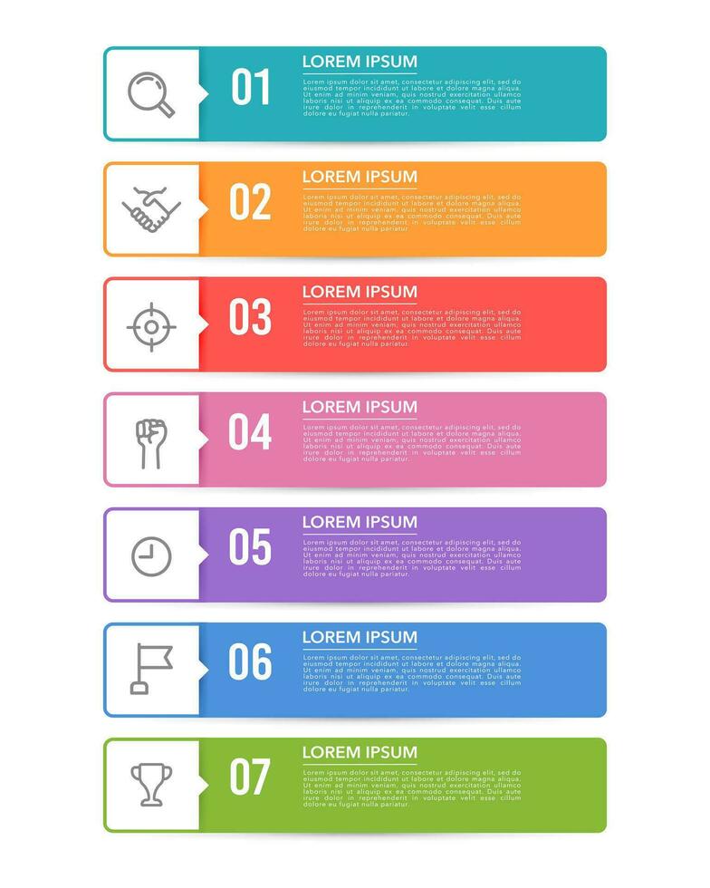 Vertical 7 process infographic timeline template. Vector illustration.