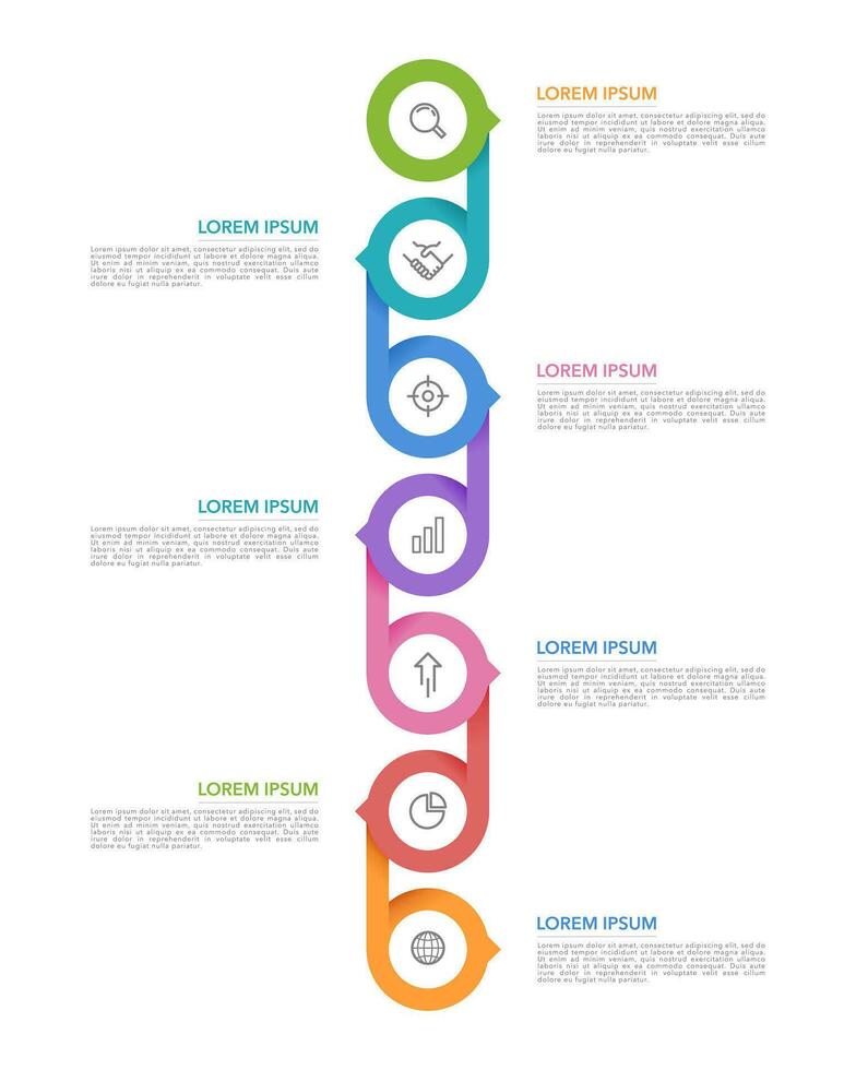 Vertical 7 process infographic circle to success. Vector illustration.