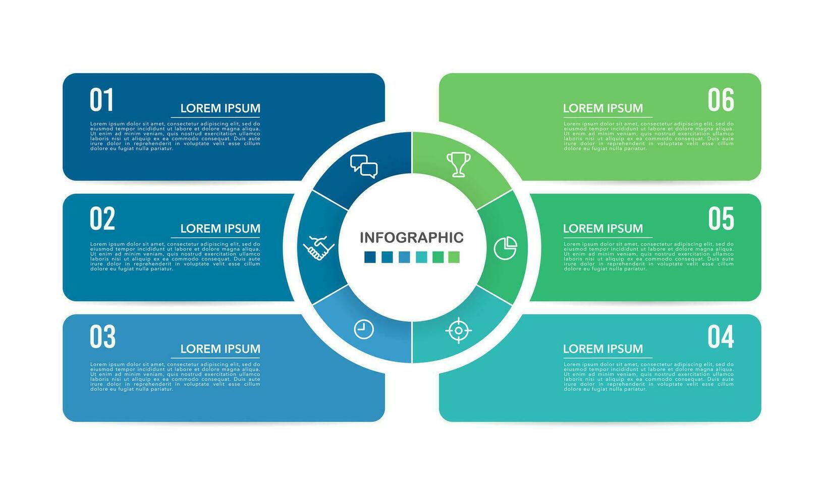 6 process infographic design template. diagram, annual report, business presentation, and organization. Vector illustration.