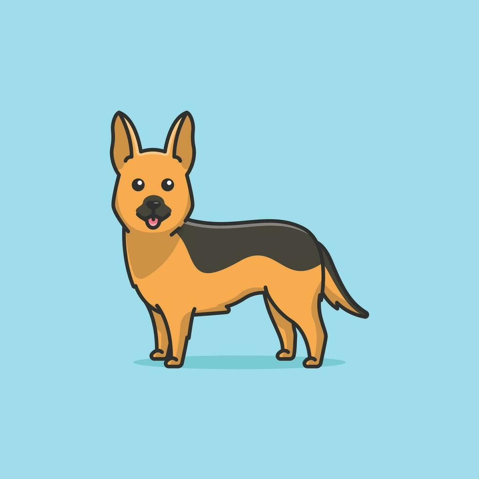 Cute german shepherd simple cartoon vector illustration dog breeds nature concept icon isolated