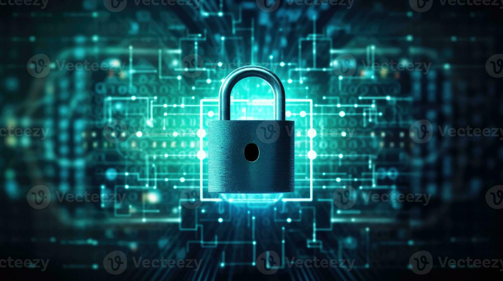 Cyber security concept with padlock on circuit background photo