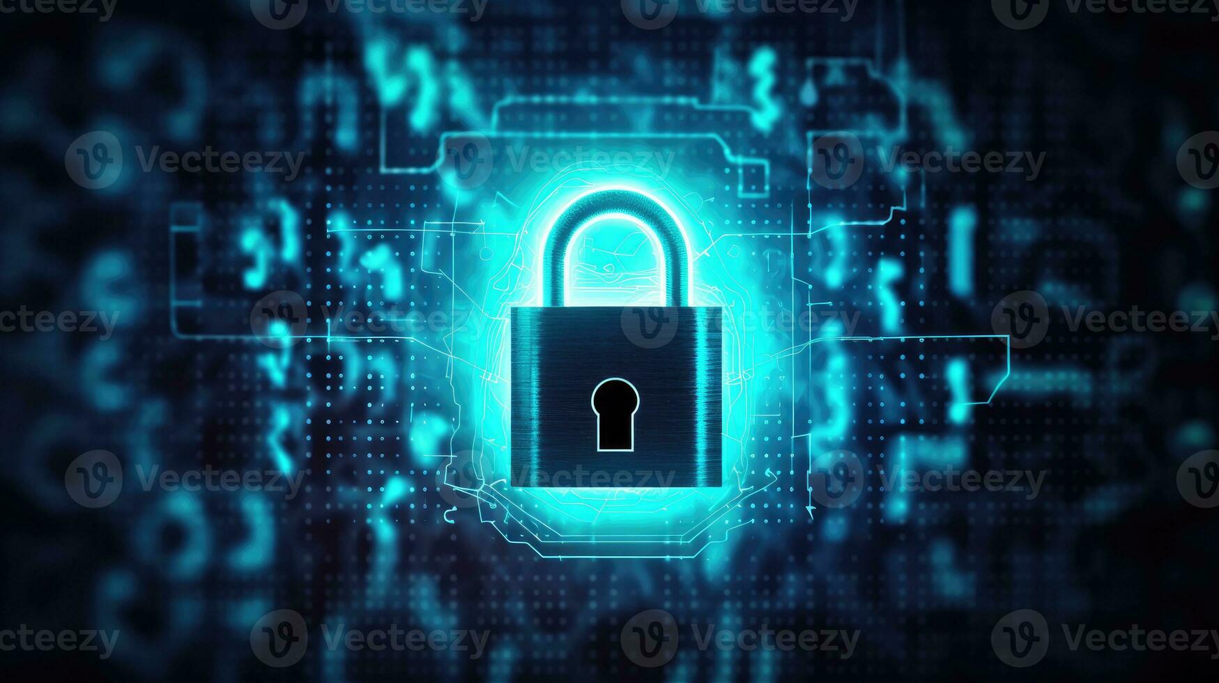 Cyber security concept with padlock on circuit background photo