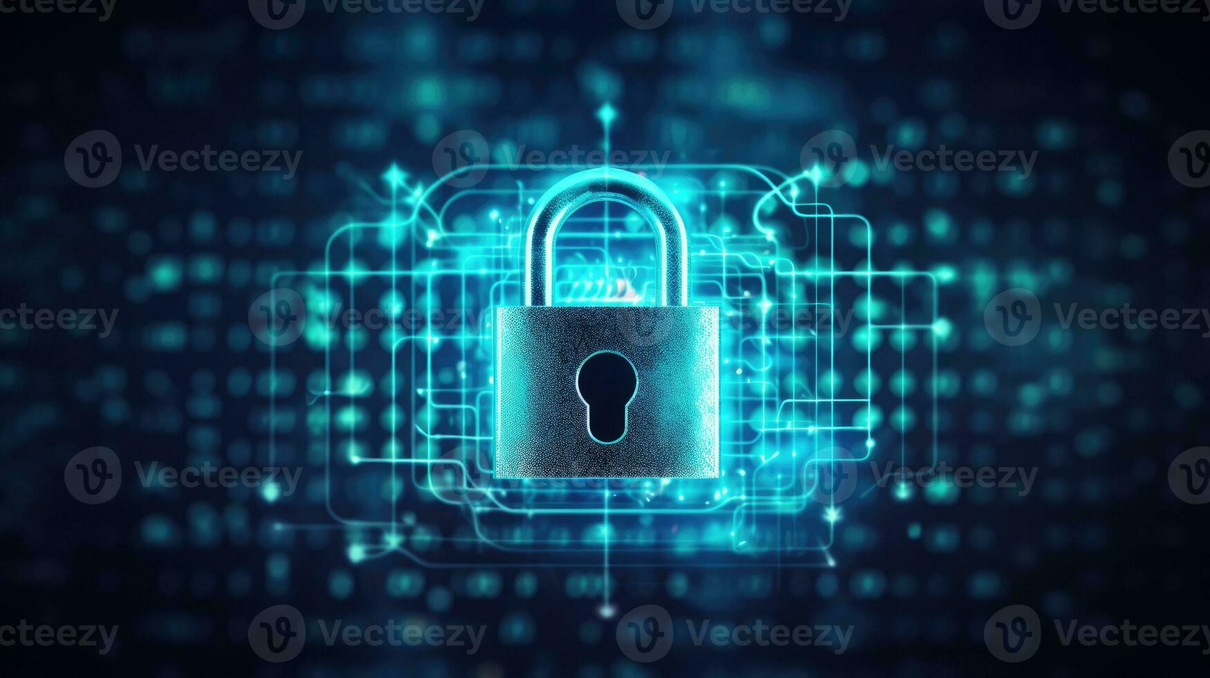 Cyber security concept with padlock on circuit background photo