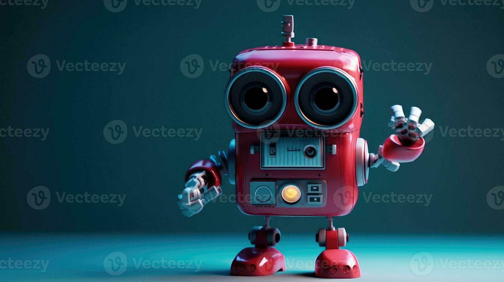 a cute robot standing on a dark background. photo