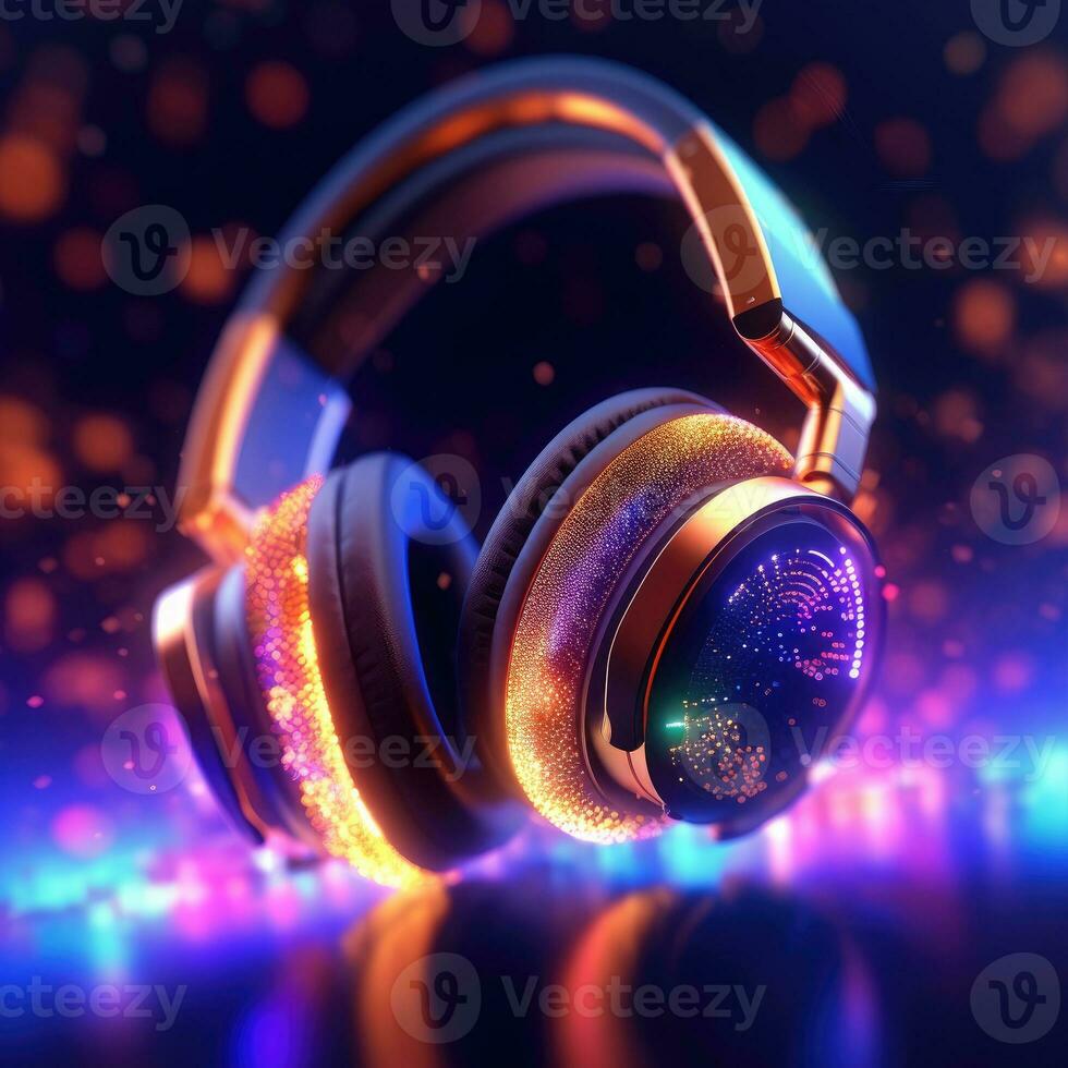 headphones on colorful background with bokeh lights photo