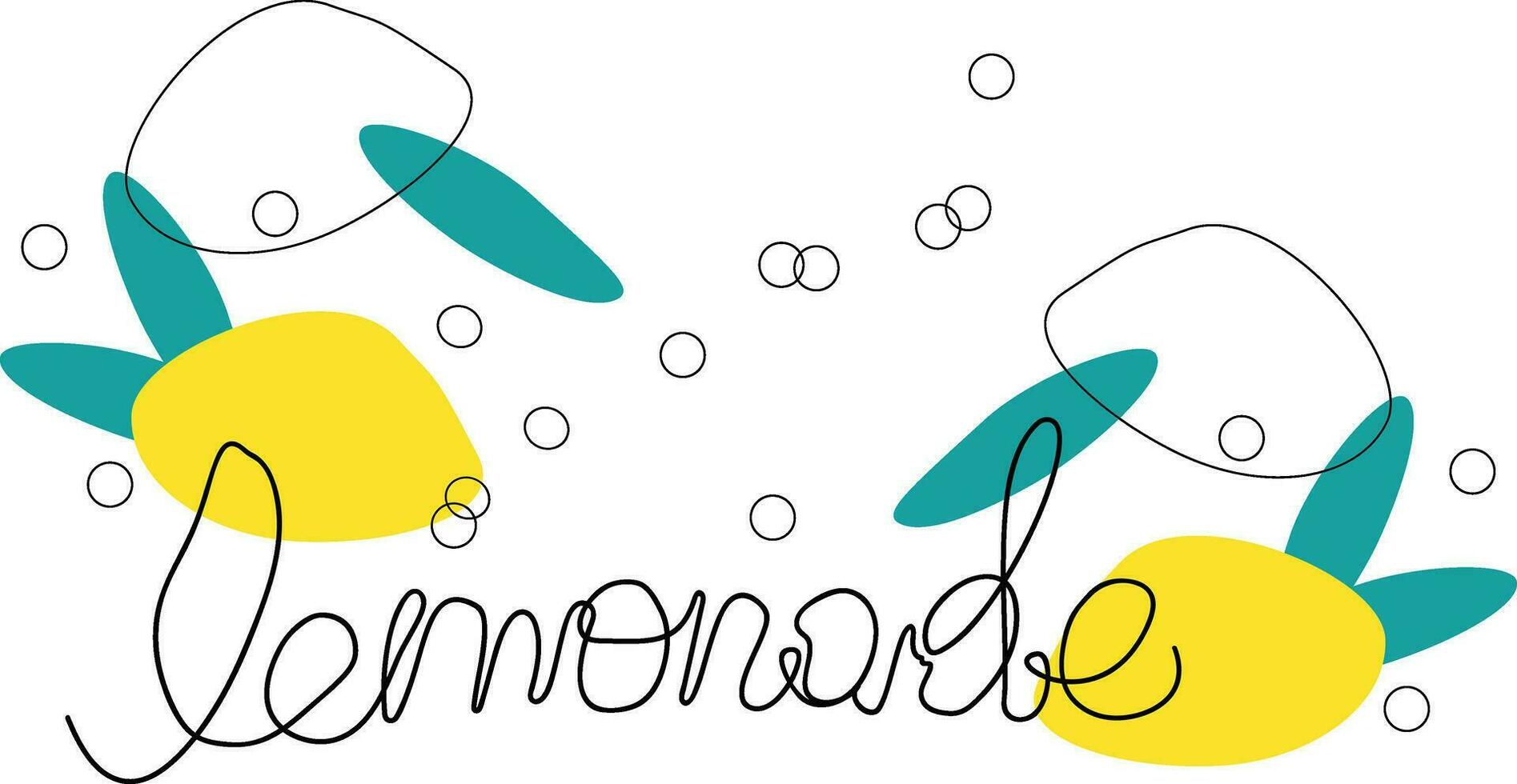 Vector illustration lettering word lemonade. Black contour and colored spots in the form of lemons and mint leaves. For packaging, web design, labels