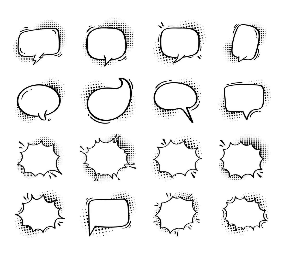 Comic speech bubbles. Comic dialogue on halftone shadows. Dots. Comic chat shouting. vector