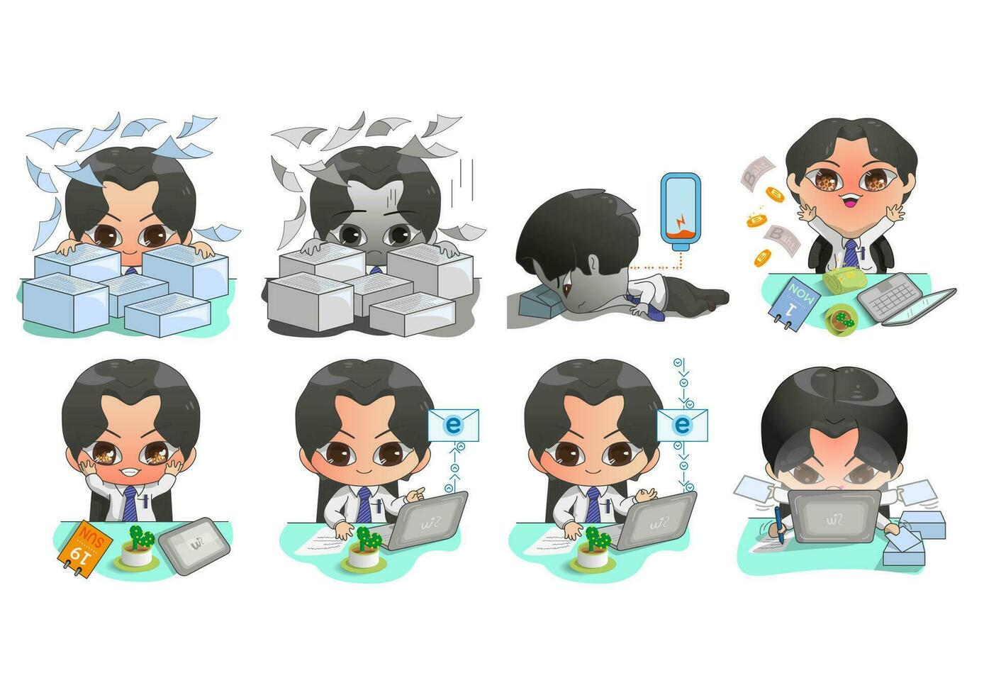 Character cartoon male office worker. vector illustration 02