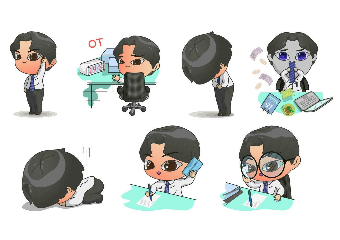 Character cartoon male office worker. vector illustration 03