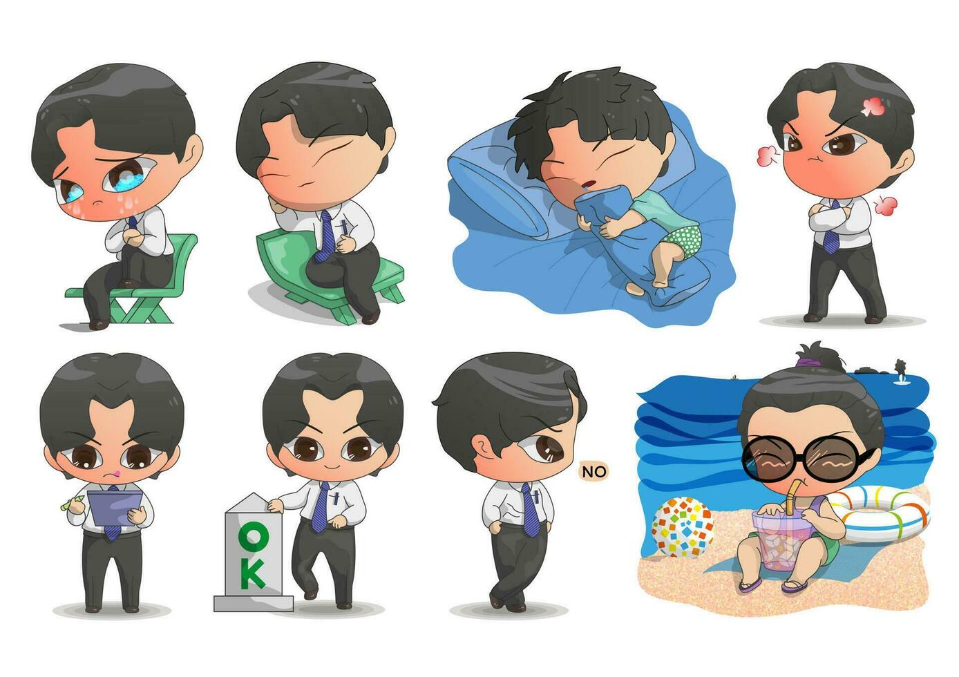 Character cartoon male office worker. vector illustration 05