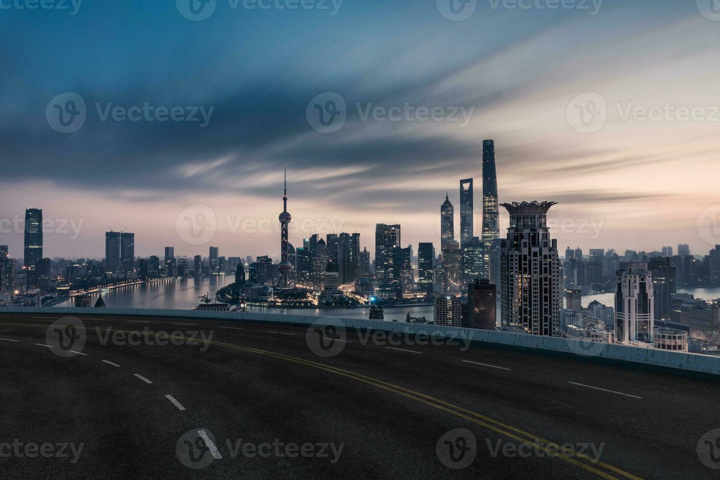 Asphalt road and urban building of Shanghai, driveway and road. photo
