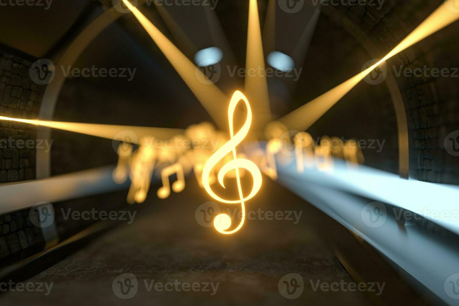 Music notes with dark background, floating notes, 3d rendering. photo