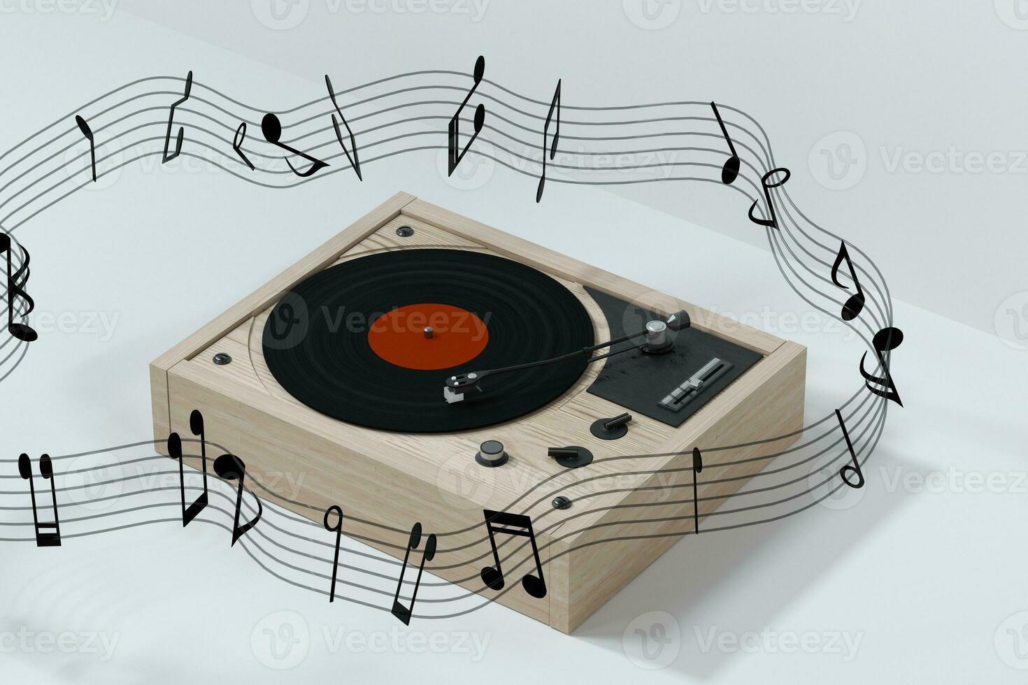 Phonograph with white background, plays music, 3d rendering. photo